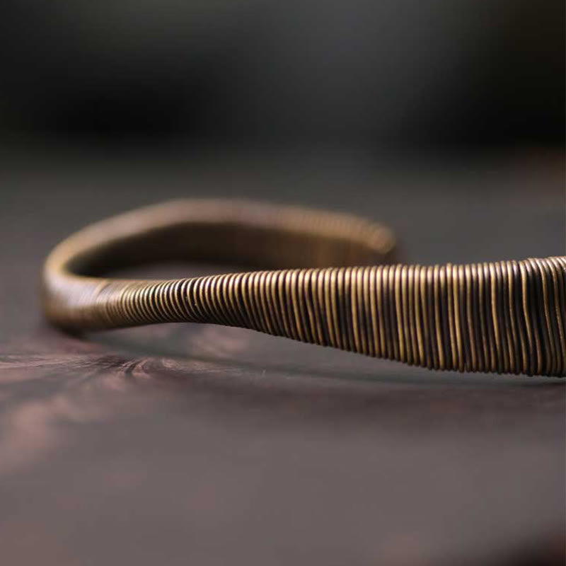 Stone of buddha Simple Design Wrapped Copper Luck Wealth Adjustable Cuff Bracelet