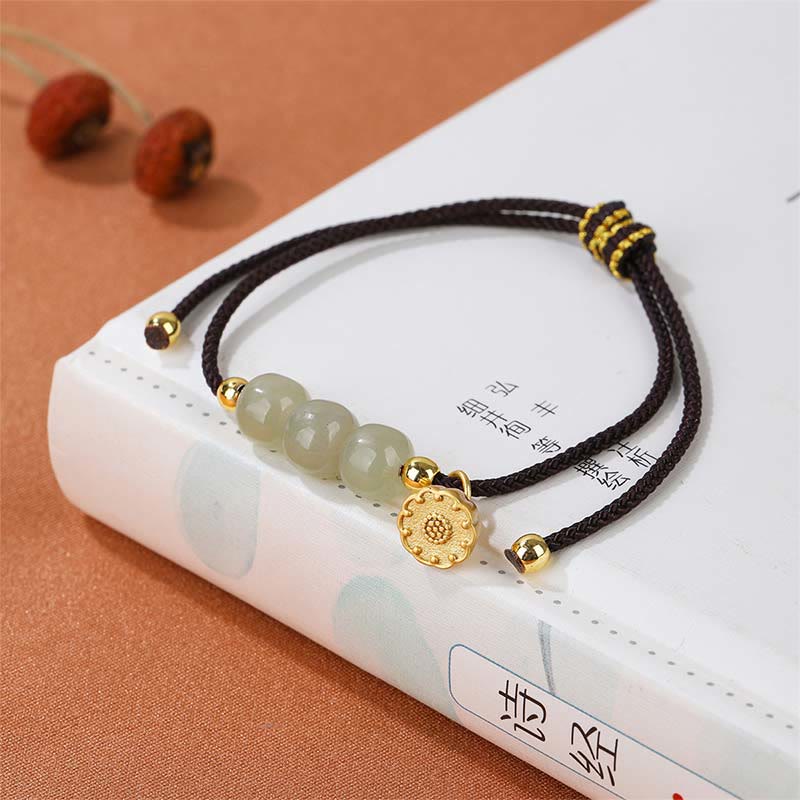 Stone of buddha Handmade Hetian Jade Bead Lotus Pod Prosperity Luck Braided Bracelet