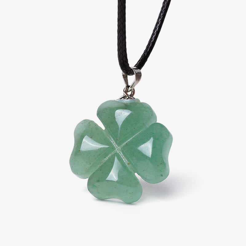 Stone of buddha 925 Sterling Silver Green Aventurine Four Leaf Clover Luck Leather Rope Necklace Pendant