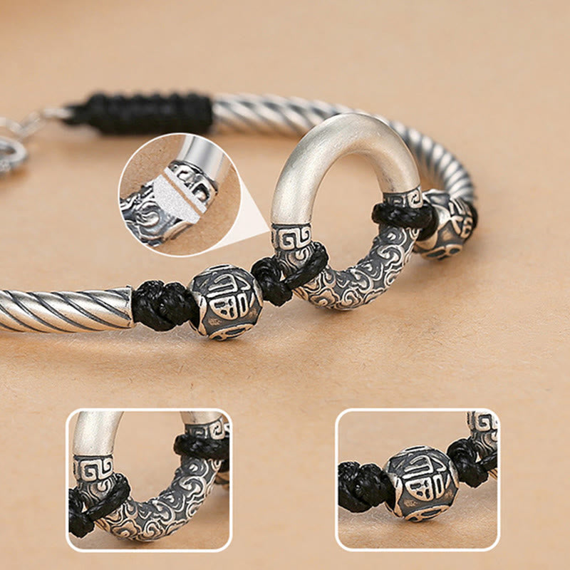 Stone of buddha 999 Sterling Silver Fu Character Peace Buckle Copper Coin Auspicious Clouds Fortune Bracelet