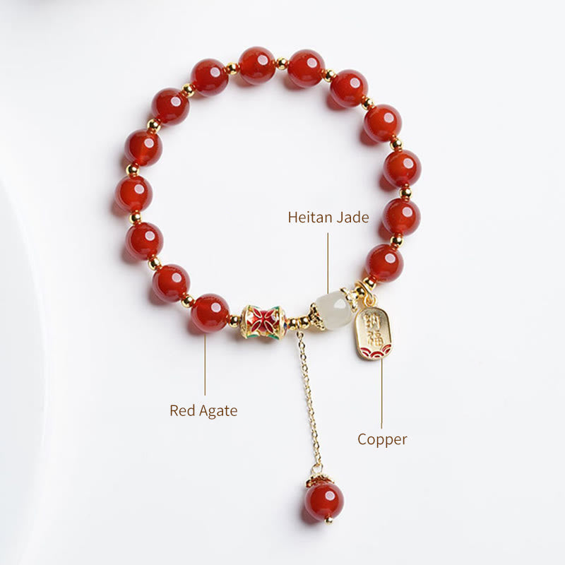 Stone of buddha Natural Red Agate Hetian Jade Fu Character Confidence Charm Bracelet