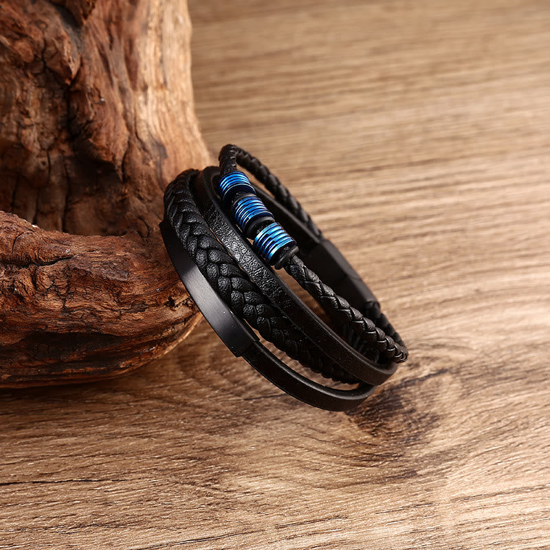 Stone of buddha Leather Multi-Layer Titanium Steel Balance Braided Magnetic Buckle Bracelet