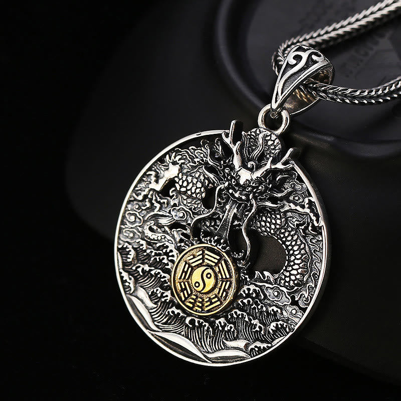 Stone of buddha Dragon Waves Yin Yang Bagua Luck Strength Necklace Pendant