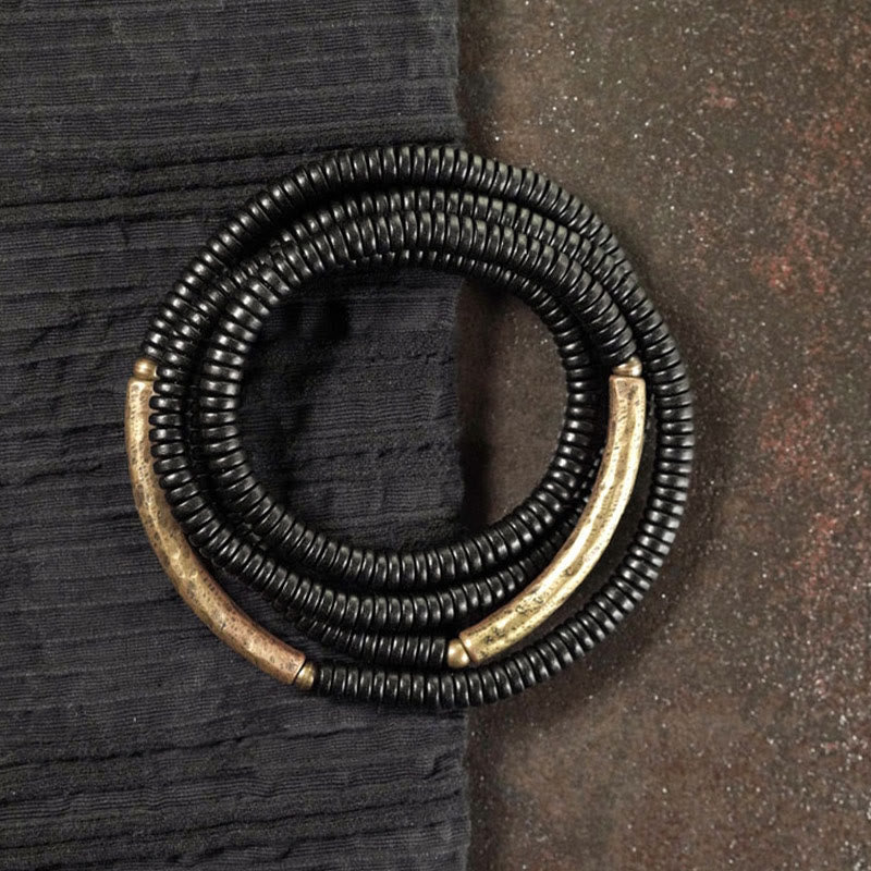 Stone of buddha Ebony Wood Copper Balance Multilayered Bracelet
