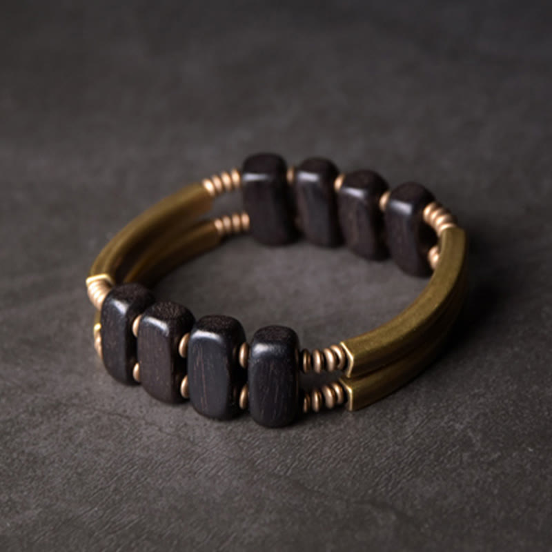 Stone of buddha Tibetan Ebony Wood Copper Balance Double Layer Bracelet