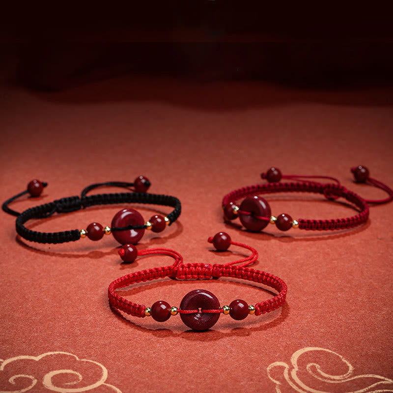 Stone of buddha Natural Cinnabar Peace Buckle Blessing String Bracelet
