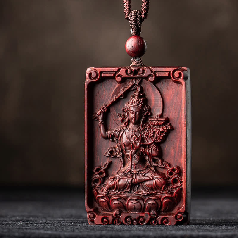 Stone of buddha Chinese Zodiac Natal Buddha Small Leaf Red Sandalwood Protection Necklace Pendant