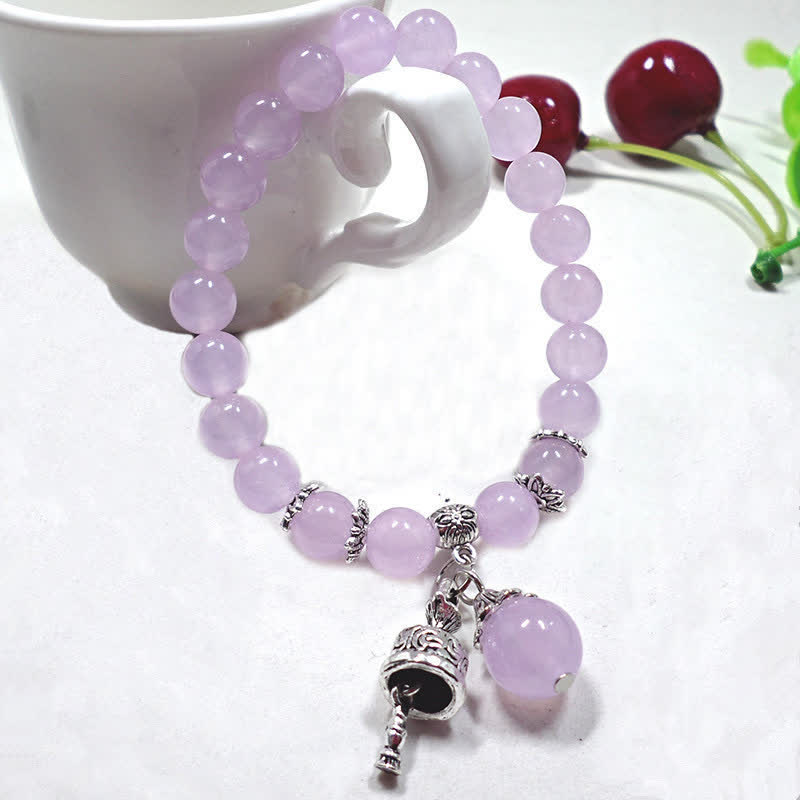 Stone of buddha Vintage Crystal Chalcedony Stone Energy Beaded Bell Charm Bracelet