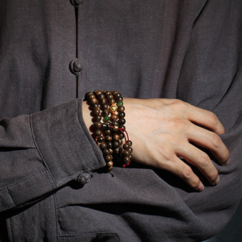 Stone of buddha 999 Gold 108 Mala Beads Kalimantan Agarwood Cyan Jade Six True Words Strength Bracelet