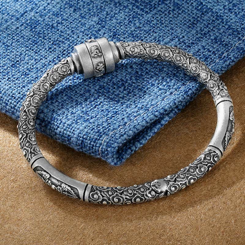 Stone of buddha 990 Sterling Silver Tibetan Auspicious Clouds Om Mani Padme Hum Engraved Creativity Bracelet Bangle
