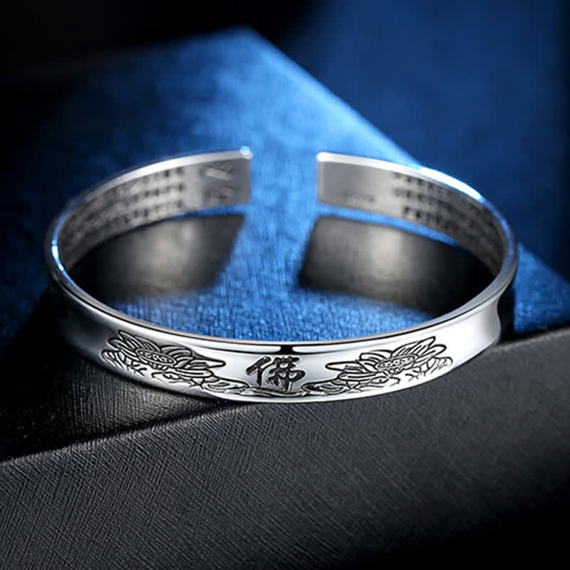 Stone of buddha Heart Sutra Mantra Lotus Peace Copper Cuff Bracelet Bangle