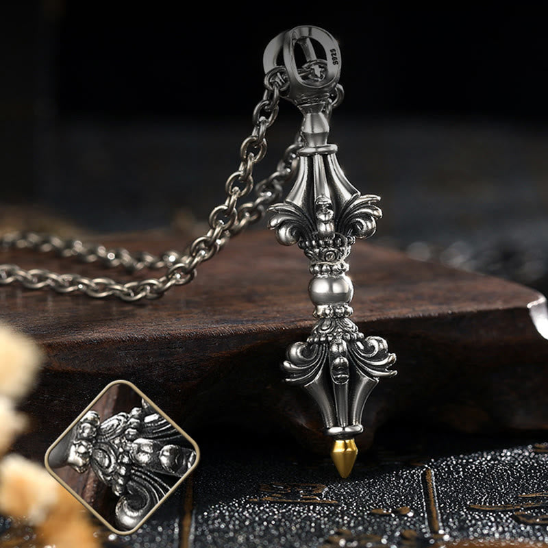 Stone of buddha 925 Sterling Silver Dorje Vajra Enlightenment Strength Necklace Chain Pendant
