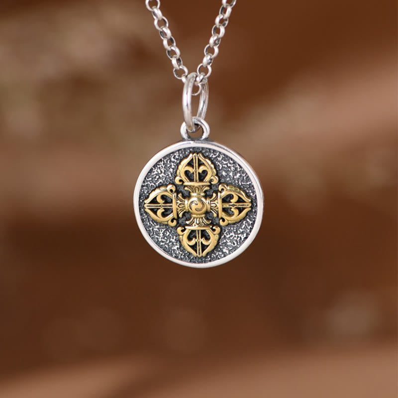Stone of buddha 925 Sterling Silver Double Dorje Vajra Blessing Necklace Pendant