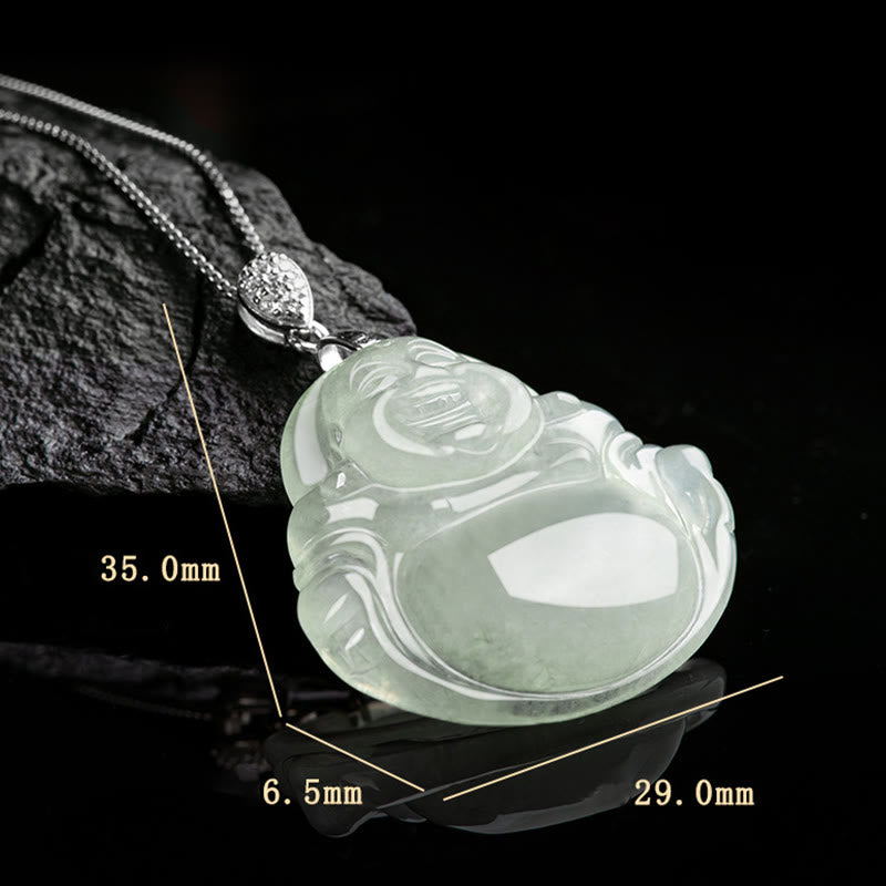 Stone of buddha 925 Sterling Silver Natural Jade Laughing Buddha Prosperity Abundance Chain Necklace Pendant
