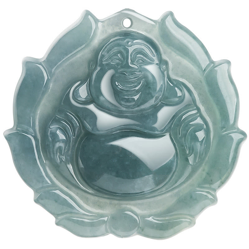 Stone of buddha Natural Jade Laughing Buddha Lotus Pattern Luck Necklace Pendant