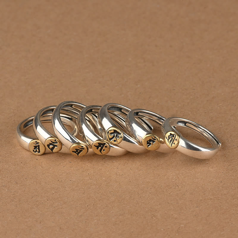 Stone of buddha Tibetan Om Mani Padme Hum Carved Chinese Zodiac Natal Buddha Peace Ring