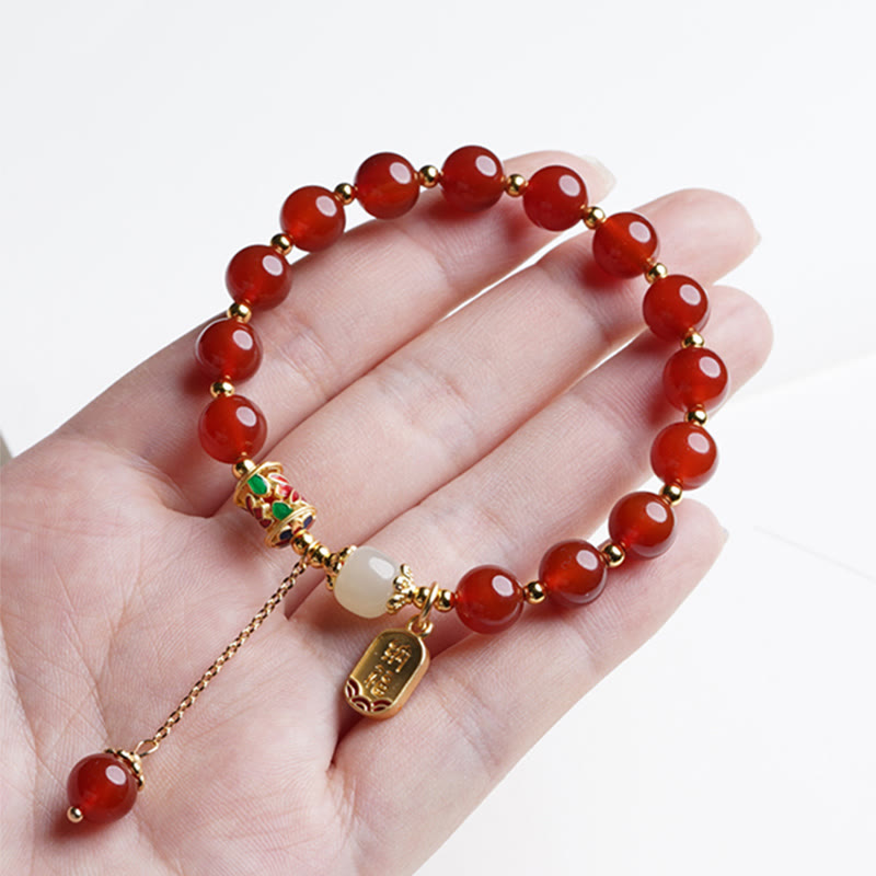 Stone of buddha Natural Red Agate Hetian Jade Fu Character Confidence Charm Bracelet