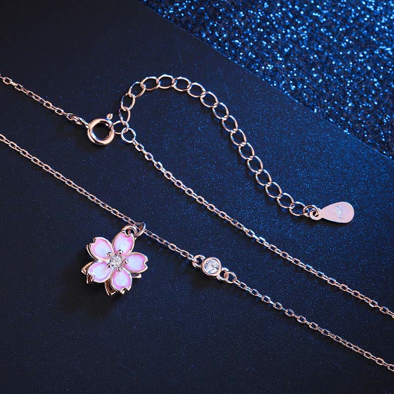 Stone of buddha 925 Sterling Silver Cherry Blossom Flower Rotatable Protection Necklace Pendant