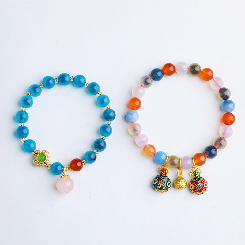 Stone of buddha Colorful Candy Agate Gold Swallowing Beast Family Peach Harmony Charm Bracelet