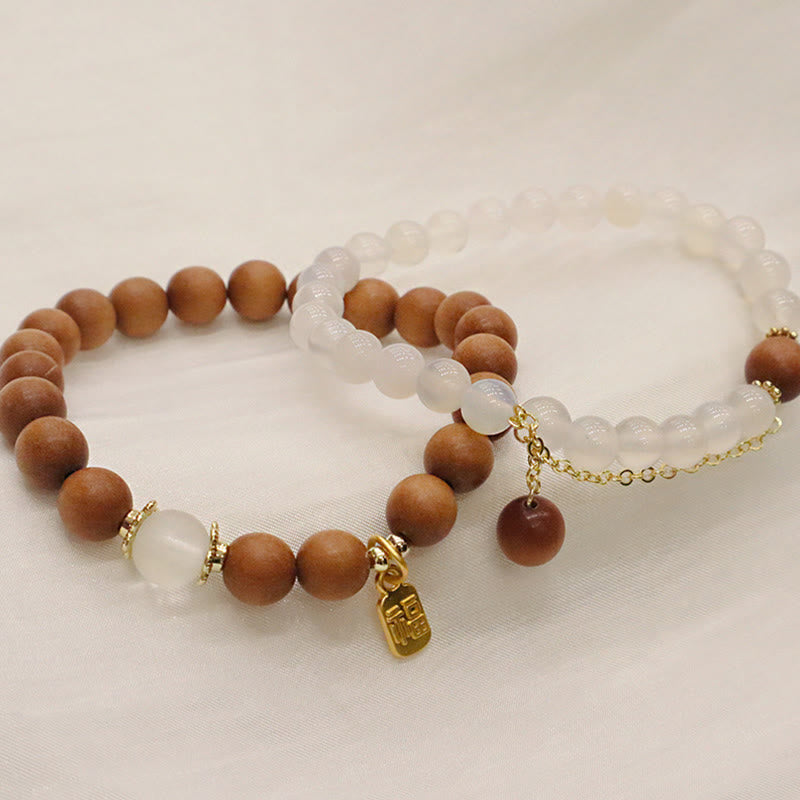 Stone of buddha Sandalwood Cat's Eye Fu Character Charm Protection Bracelet