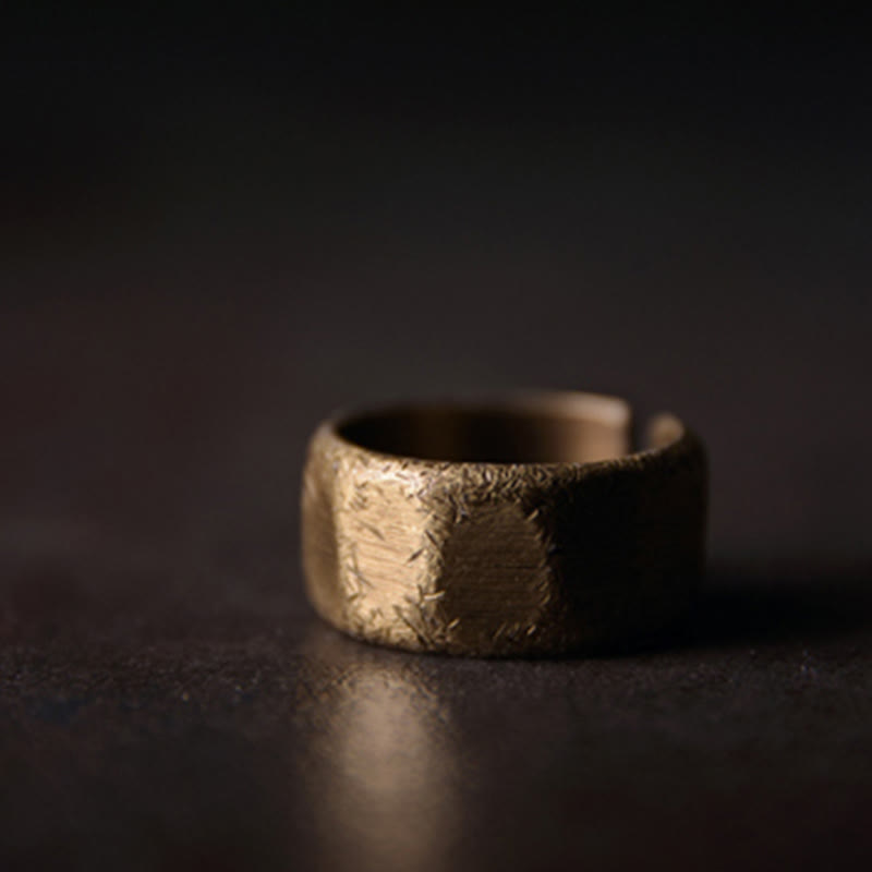 Stone of buddha Tibetan Simple Design Copper Brass Frosted Wealth Ring
