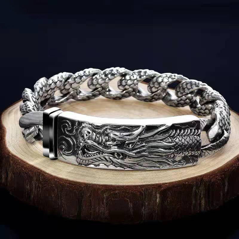 Stone of buddha Retro Dragon Scale Pattern Engraved Protection Bracelet