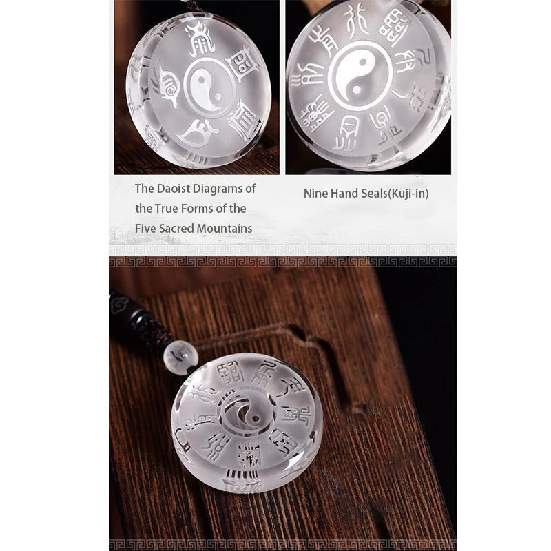 Stone of buddha Taoism Five Sacred Mountains Yin Yang Symbol Liuli Crystal Balance Necklace Pendant Key Chain