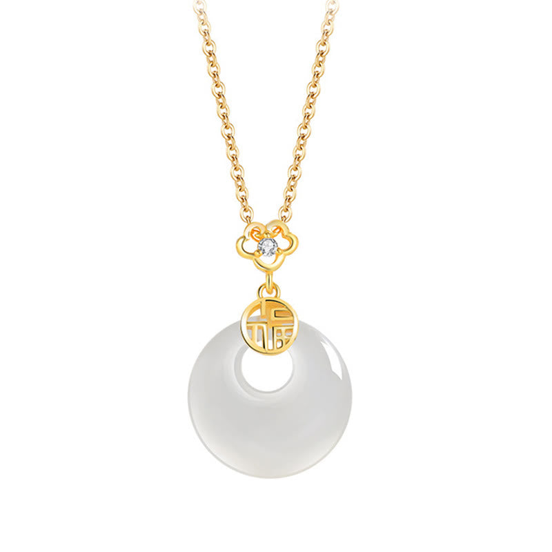 Stone of buddha 925 Sterling Silver White Agate Fu Character Happiness Luck Necklace Pendant