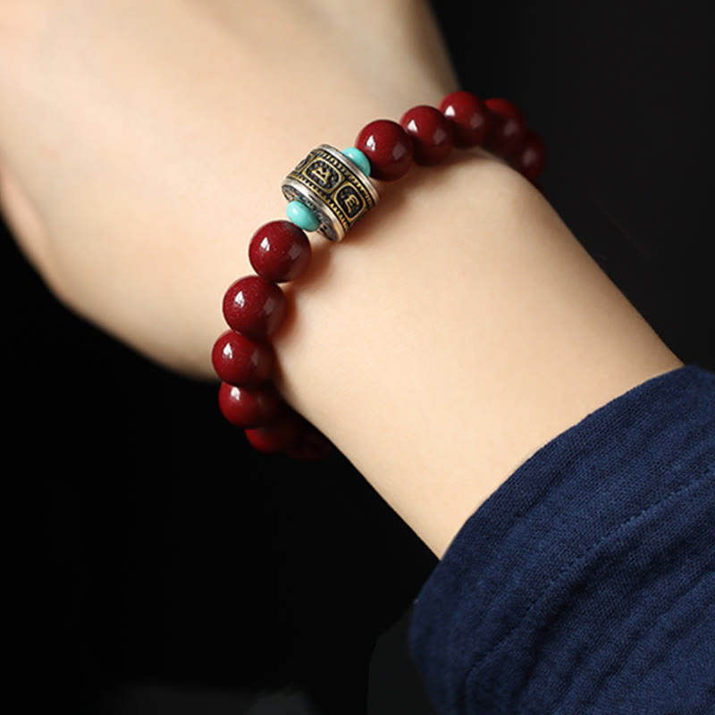 Stone of buddha 925 Sterling Silver Chinese Zodiac Natal Buddha Cinnabar Om Mani Padme Hum Calm Bracelet