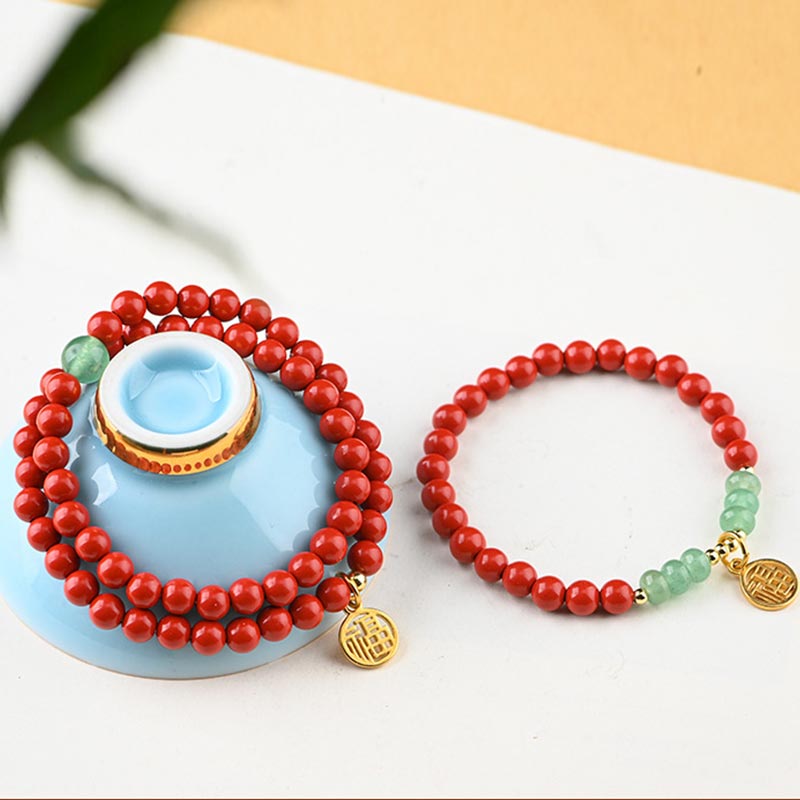 Stone of buddha Tibetan Cinnabar Green Aventurine Luck Bracelet Necklace
