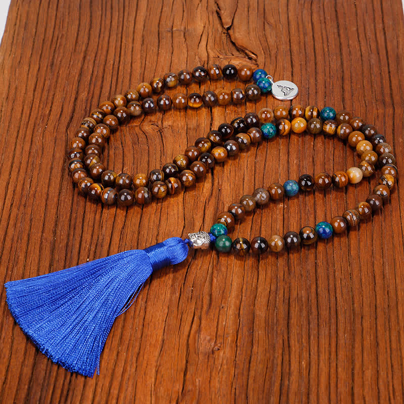 Stone of buddha 108 Mala Beads Tiger Eye Buddha Strength Bracelet Tassel Necklace Pendant