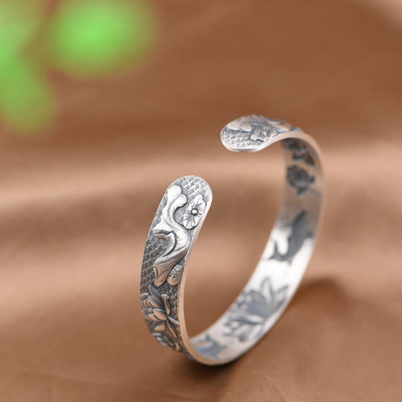 Stone of buddha 999 Sterling Silver Luck Koi Fish Lotus Wealth Bracelet Bangle