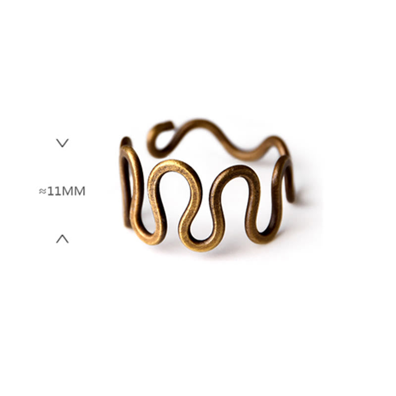 Stone of buddha Simple Curved Brass Design Copper Luck Wealth Adjustable Ring