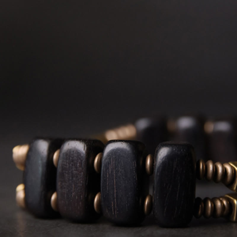 Stone of buddha Tibetan Ebony Wood Copper Balance Double Layer Bracelet
