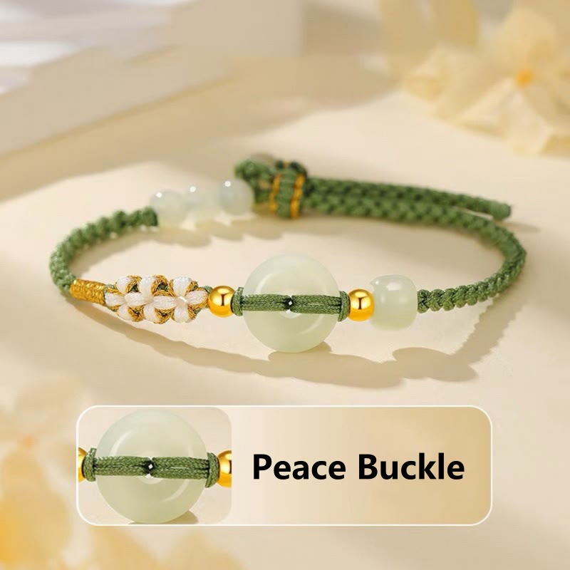 Stone of buddha Hetian Jade Peace Buckle Luck Peach Blossom Braided Bracelet