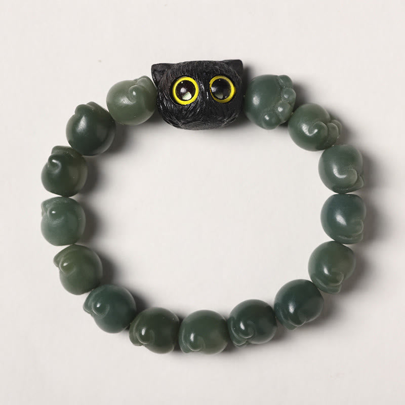 Stone of buddha Natural Bodhi Seed Lovely Paw Ebony Wood Lucky Cat Wisdom Bracelet