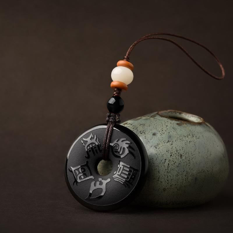 Stone of buddha Black Obsidian Taoism Five Sacred Mountains Carved Strength Peace Buckle Necklace Pendant Key Chain Phone Hanging Decoration