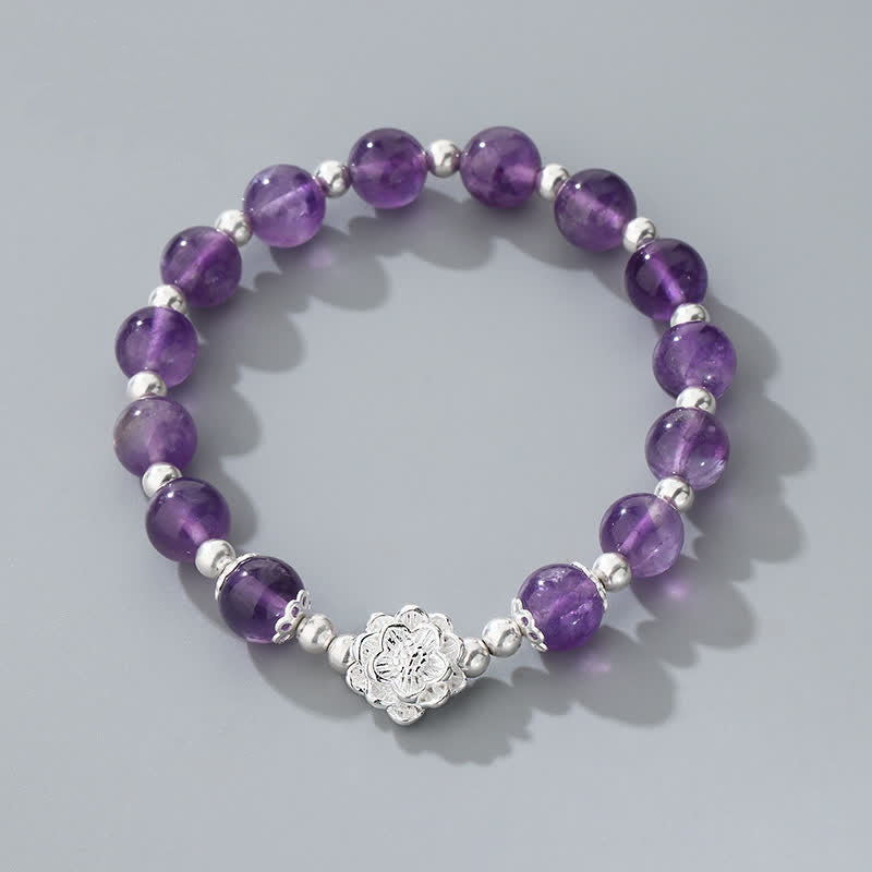Stone of buddha 925 Sterling Silver Natural Amethyst Lotus Spiritual Bracelet