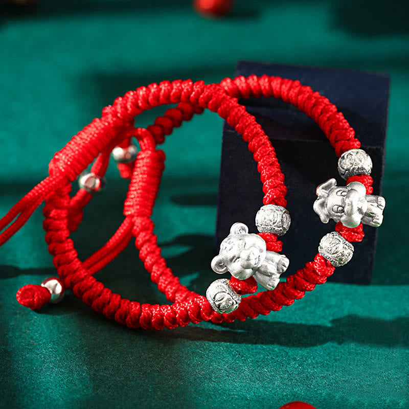 Stone of buddha 999 Sterling Silver Chinese Zodiac Red Rope Luck Handcrafted Kids Bracelet