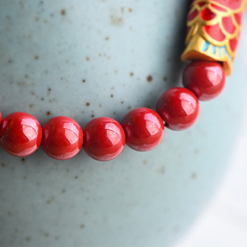 Stone of buddha Natural Strawberry Quartz Cinnabar Lucky Koi Fish Healing Bracelet