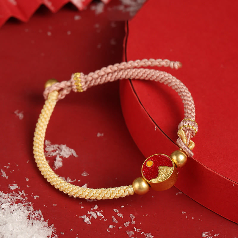 Stone of buddha Handmade Mountain and Sea Engraved Luck Two-Color String Couple Bracelet