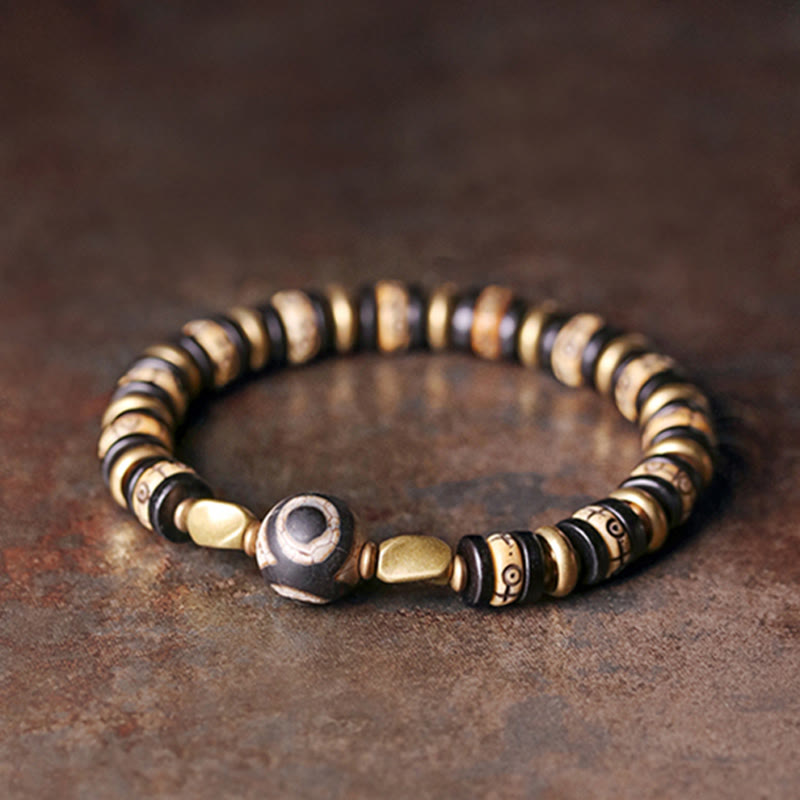 Stone of buddha Tibetan Yak Bone Ebony Wood Strength Bracelet