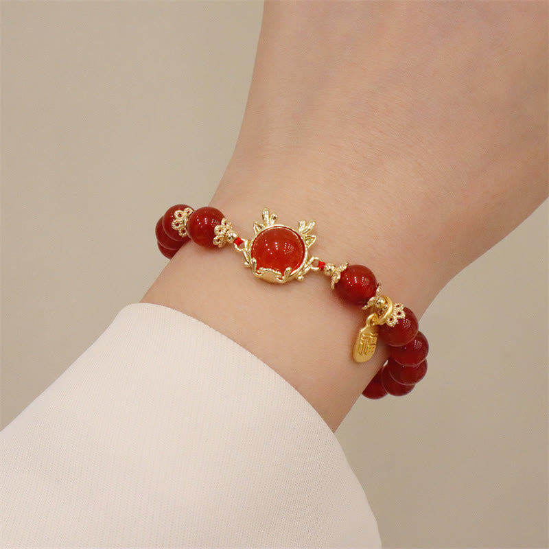Stone of buddha Year of the Dragon Red Agate Jade Peace Buckle Fu Character Success Bracelet