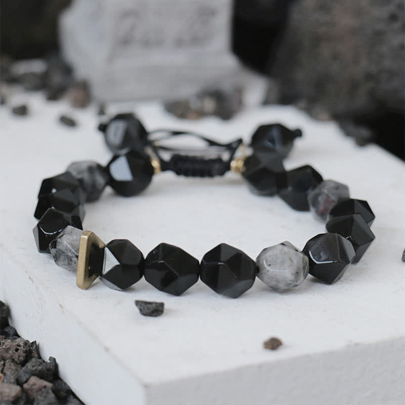 Stone of buddha Black Obsidian Black Glitter Stone Purification Bracelet