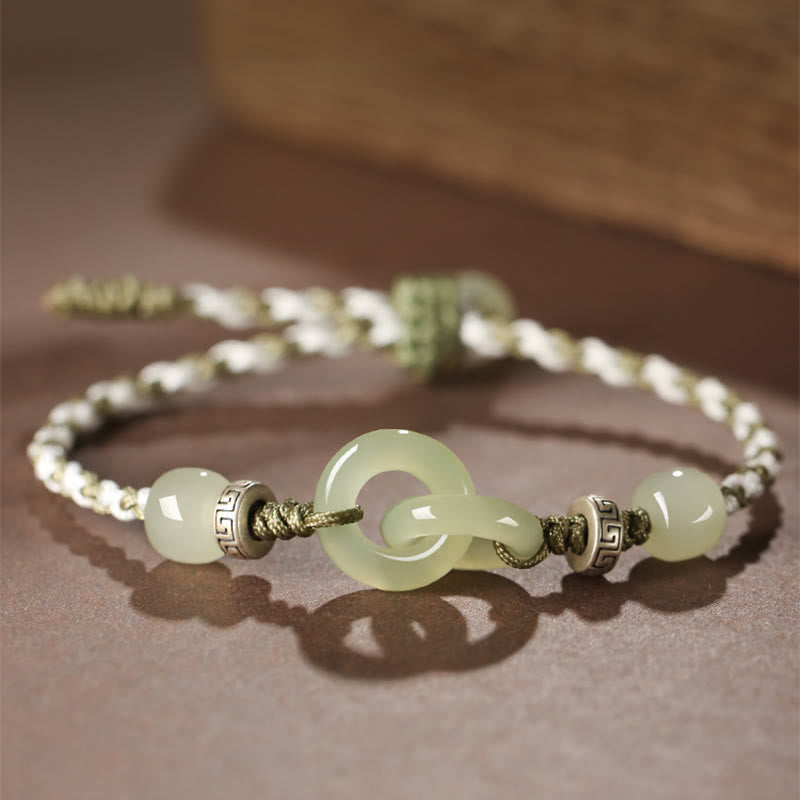 Stone of buddha Natural Hetian Jade Peace Buckle Luck Braided Bracelet