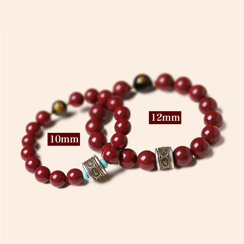 Stone of buddha 925 Sterling Silver Chinese Zodiac Natal Buddha Cinnabar Om Mani Padme Hum Calm Bracelet