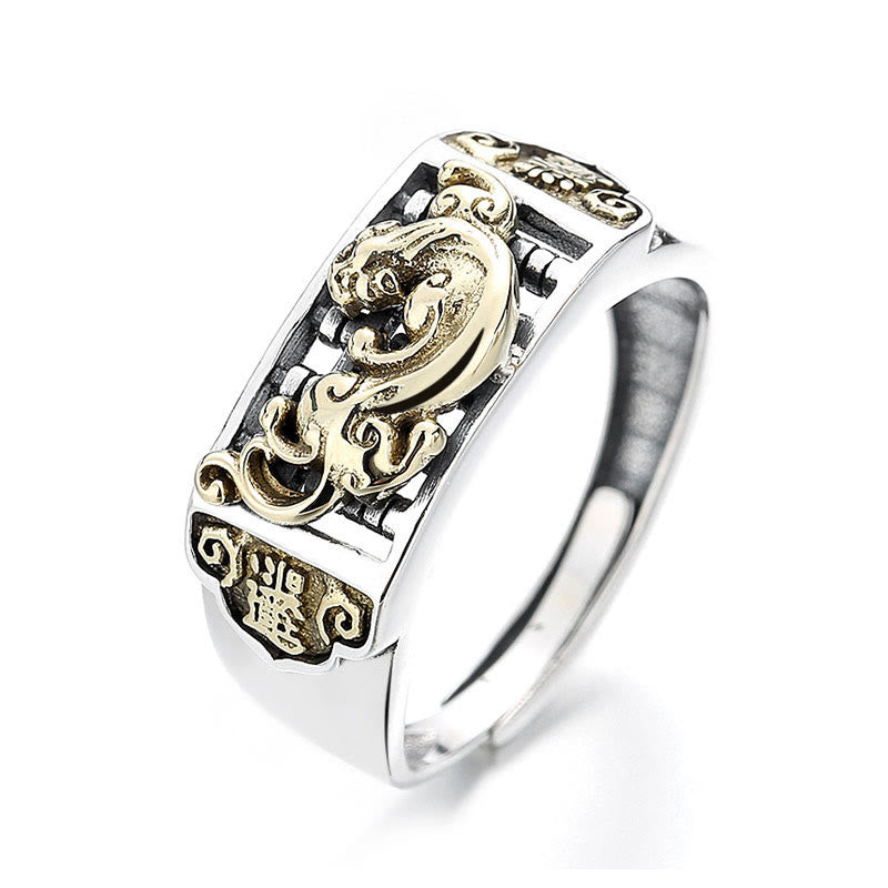 Stone of buddha 925 Sterling Silver PiXiu Luck Wealth Adjustable Ring