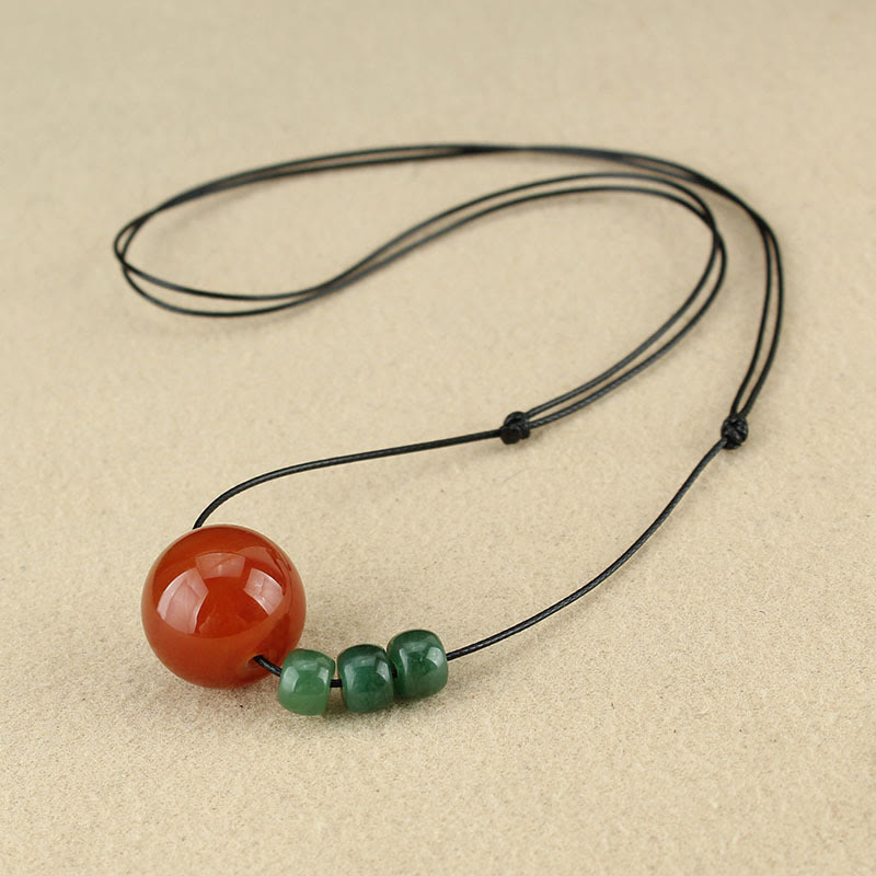 Stone of buddha Red Agate Green Aventurine Green Bodhi Seed Bead Calm Leather Rope Necklace Pendant