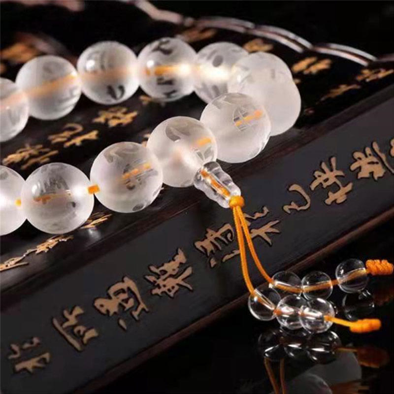 Stone of buddha Tibet White Crystal Black Onyx Om Mani Padme Hum Meditation Bracelet