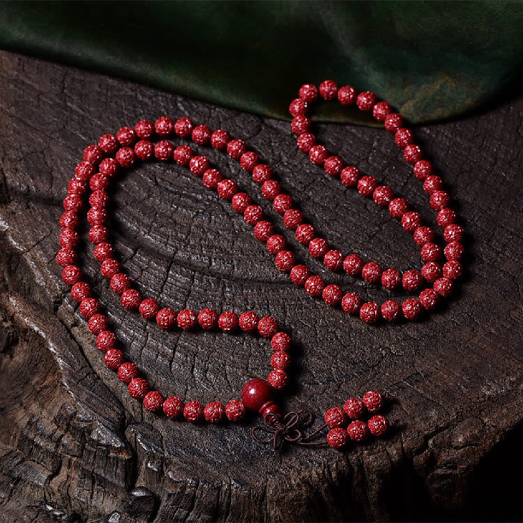 Stone of buddha 108 Mala Beads Cinnabar Om Mani Padme Hum Pattern Engraved Blessing Bracelet